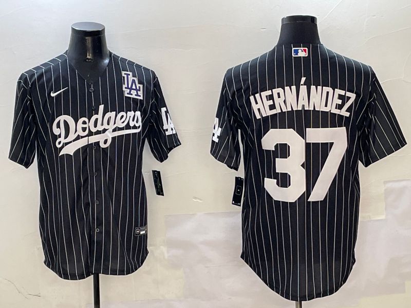 Men Los Angeles Dodgers 37 Hernandez Black Stripe Jointly Name 2025 Nike MLB Jersey style 6